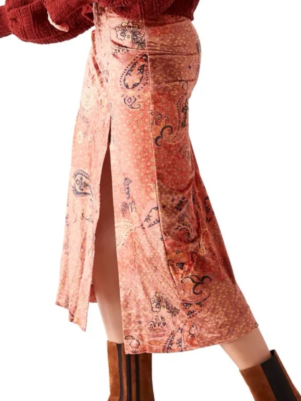 Free People Romano Velvet Midi Skirt Medium Cowboy Chic Boho - Picture 2 of 7